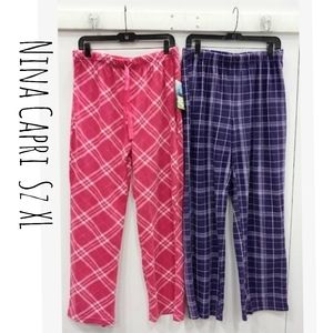 New 2 Nina Capri Lounge Pajama Pants Fleece Pink Purple Sz XL